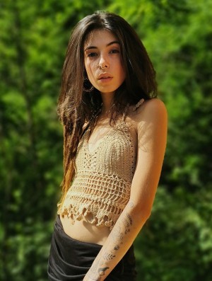 Toonzshop Aema Crochet Crop Top Oberteile Damen Beige | 6518JNZMB