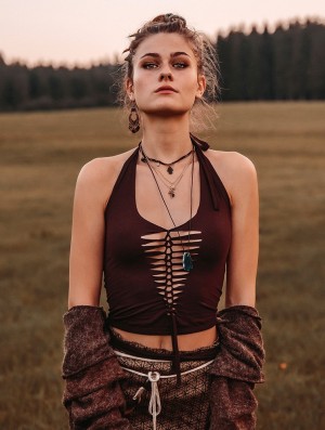 Toonzshop Afra Crop Top Oberteile Damen Dunkelbraun | 0146NIDRL