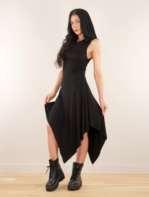 Toonzshop Akormébir Hooded Asymmetric Dress Kleid Damen Schwarz | 8760ZNQKX