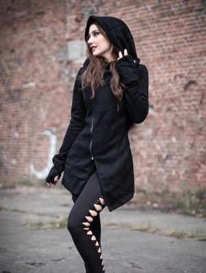 Toonzshop Akriti Crossed Hooded Jacket With Zipper Jacken Damen Schwarz | 5190HQKPZ