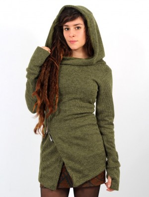 Toonzshop Akriti Crossed Hooded Jacket With Zipper Jacken Damen Grün | 8569CAZSW