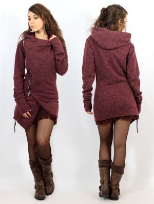 Toonzshop Akriti Crossed Hooded Jacket With Zipper Jacken Damen Wine | 5038TBPHW