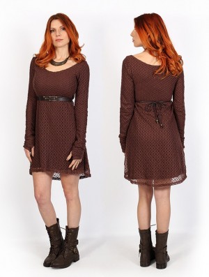Toonzshop Alchemÿa Crochet Lining Dress Kleid Damen Braun | 5896IAOTF