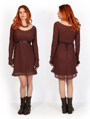 Toonzshop Alchemÿa Crochet Lining Dress Kleid Damen Braun | 5037OVKIH