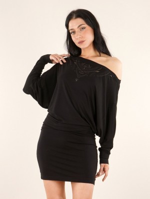 Toonzshop Aliyan Zohraa Batwing Sleeves Short Dress Kleid Damen Schwarz | 2680MUBHC