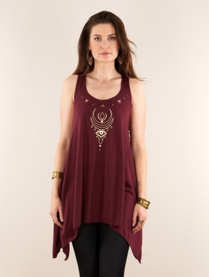 Toonzshop Alruwhani Printed Knotted Sleeveless Tunic Oberteile Damen Gold | 7134HQRSD