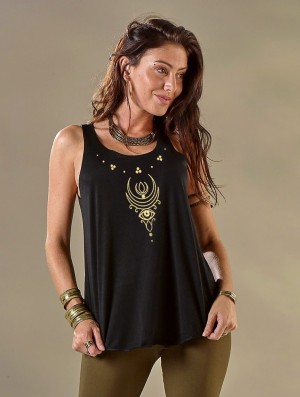 Toonzshop Alruwhani Printed Tank Top Tanktop Damen Schwarz Gold | 9725LCDVS