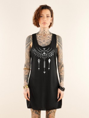 Toonzshop Amonet Printed Sleeveless Short Dress Kleid Damen Schwarz Silber | 6127KXBNC