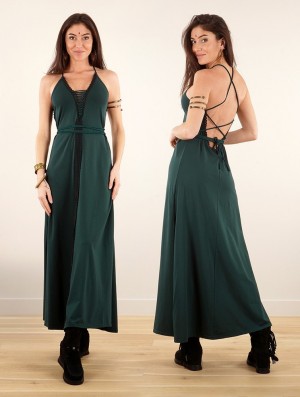 Toonzshop Amulette Lace-up Split Long Dress Kleid Damen Pfauen | 5809BYQWF