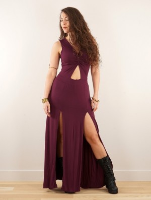 Toonzshop Andreas Long Split Strappy Dress Kleid Damen Wine | 8427HUWPM