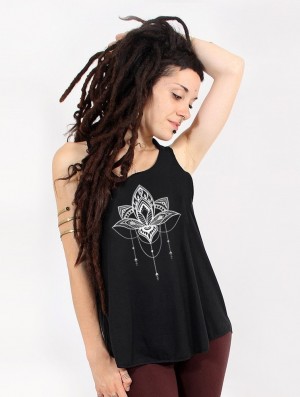 Toonzshop Anitaya Printed Tank Top Tanktop Damen Schwarz Silber | 3642OBJMI