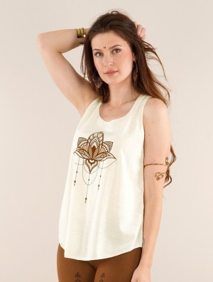 Toonzshop Anitaya Printed Tank Top Tanktop Damen Weiß Braun | 6485ZNULK