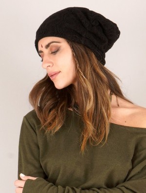 Toonzshop Aslan Pleated Crochet Beanie Mütze Damen Schwarz | 6047FCBZV