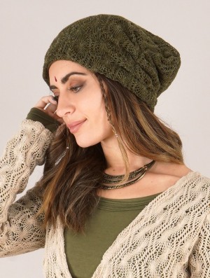 Toonzshop Aslan Pleated Crochet Beanie Mütze Damen Grün | 0439MQORD