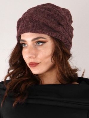 Toonzshop Aslan Pleated Crochet Beanie Mütze Damen Wine | 4390IHMAE