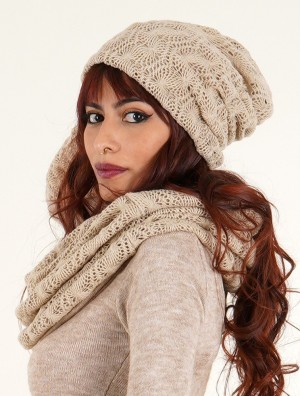 Toonzshop Aslan Pleated Crochet Beanie Mütze Damen Beige | 7384FKDME