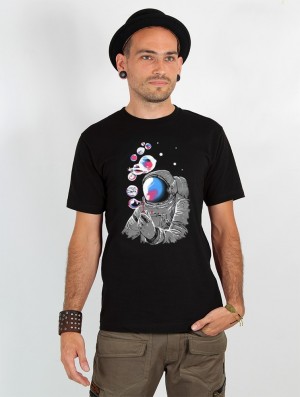 Toonzshop Astronaut Planet Bubble Printed Short Sleeve T-shirt T-Shirt Herren Schwarz | 4357TIFVY