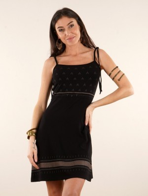 Toonzshop Atkatla Printed Strappy Short Dress Kleid Damen Schwarz | 2375DGCSH
