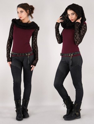 Toonzshop Atmäa Crochet Long Sleeve Top Oberteile Damen Schwarz | 8031NHMLI