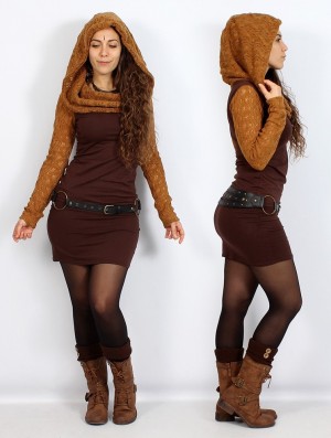 Toonzshop Atmäa Crochet Long Sleeved Dress Kleid Damen Braun | 2589XYVDO