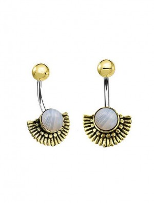 Toonzshop Aylin Botswana Agate Golden Brass Belly Piercing BHs Damen | 3972SBTIO