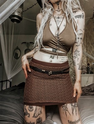 Toonzshop Ayüuki Crochet Mini Skirt Rock Damen Braun | 5694RKFBU