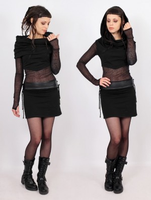 Toonzshop Azmiyäa Transparent Insert Long Sleeve Short Dress Kleid Damen Schwarz | 1487UAWFD