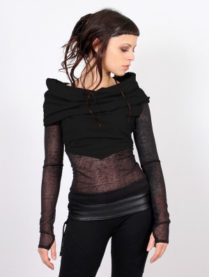 Toonzshop Azmiyäa Transparent Insert Long Sleeve Top Oberteile Damen Schwarz | 8935VKCXT