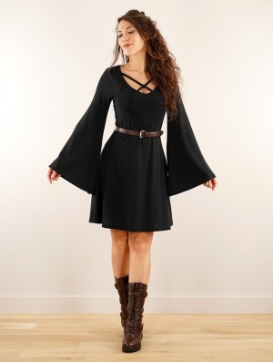 Toonzshop Black Moon Reversible Flared Long Sleeve Dress Kleid Damen Schwarz | 5764IXVFN