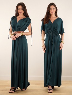 Toonzshop Calimshan Long Dress With Openwork Short Sleeves Kleid Damen Teal | 9724TUNGV