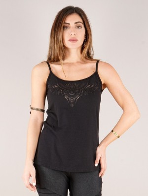 Toonzshop Ciryandil Zohraa Printed Shoulder Strap Top Oberteile Damen Schwarz | 8274MCNPY