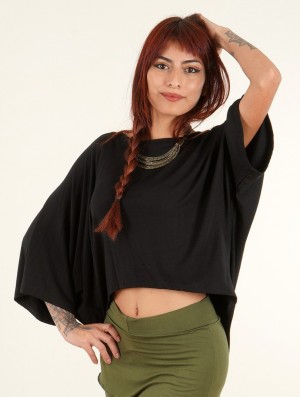 Toonzshop Daedra Bat Wing Sleeve Crop Top Oberteile Damen Schwarz | 8923UWPCJ