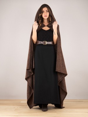 Toonzshop Danäa Hooded Long Cape Ponchos Damen Braun | 9873KHXEF