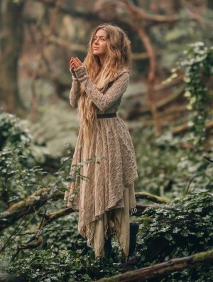Toonzshop Danaeriz Long Sleeve Hooded Crochet Shawl Cardigan Strickjacke Damen Beige | 3409BFHMV