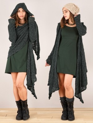 Toonzshop Danaeriz Long Sleeve Hooded Crochet Shawl Cardigan Strickjacke Damen Grau | 7098UZJAQ