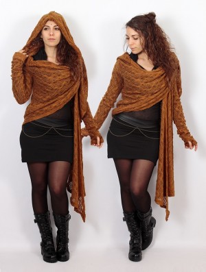 Toonzshop Danaeriz Long Sleeve Hooded Crochet Shawl Cardigan Strickjacke Damen Rusty | 5670ZJSPD