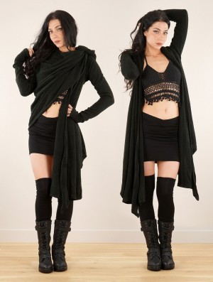 Toonzshop Danaeriz Long Sleeve Hooded Shawl Cardigan Strickjacke Damen Schwarz | 9280OCDBM