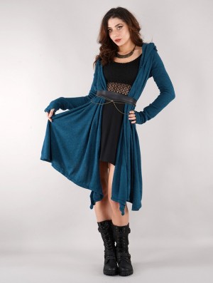 Toonzshop Danaeriz Long Sleeve Hooded Shawl Cardigan Strickjacke Damen Blau | 8590XJCFQ