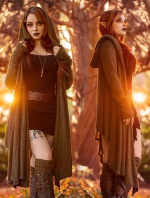 Toonzshop Danaeriz Long Sleeve Hooded Shawl Cardigan Strickjacke Damen Olivgrün Grün | 9683JDHYO