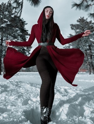 Toonzshop Danaeriz Long Sleeve Hooded Shawl Cardigan Strickjacke Damen Wine | 6980WOJRH