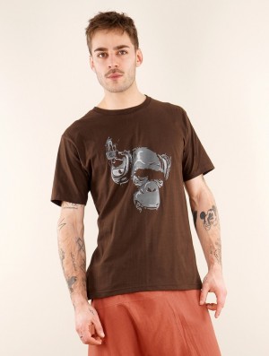 Toonzshop Dj Monkey Printed Short Sleeve T-shirt T-Shirt Herren Braun | 5061EXIDQ
