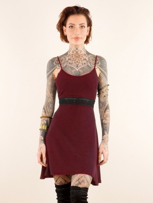 Toonzshop Düune Skater Dress With Crochet Kleid Damen Wine | 6189OQGEC