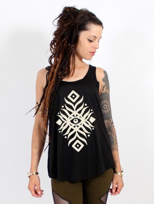 Toonzshop Elbana Printed Tank Top Tanktop Damen Schwarz Beige | 6128ANIJE
