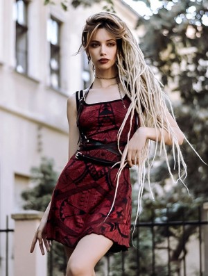 Toonzshop Electra Africa Printed Short Strappy Dress Kleid Damen Dunkelrot | 9806EFKGN