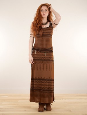 Toonzshop Electra Aztec Printed Long Split Strappy Dress Kleid Damen Sienna | 9064VRZEY
