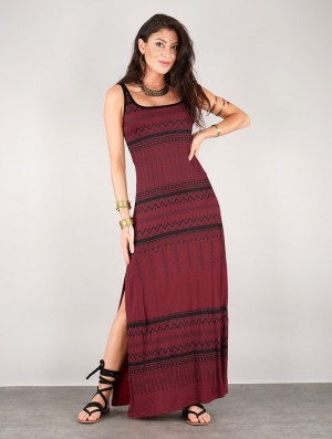 Toonzshop Electra Aztec Printed Long Split Strappy Dress Kleid Damen Dunkelrot | 5704GPFUJ
