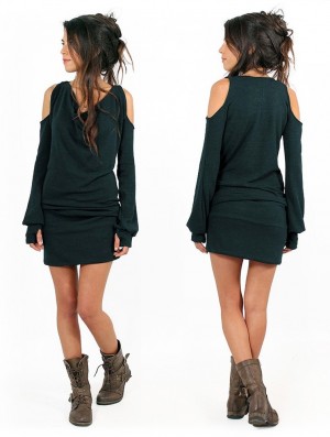 Toonzshop Elixir Bare Shoulder Sweater Dress Kleid Damen Teal | 4618PSNDZ