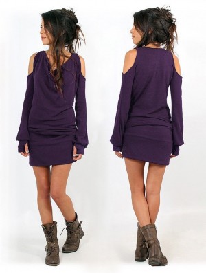 Toonzshop Elixir Bare Shoulder Sweater Dress Kleid Damen Lila | 7185RMXDU