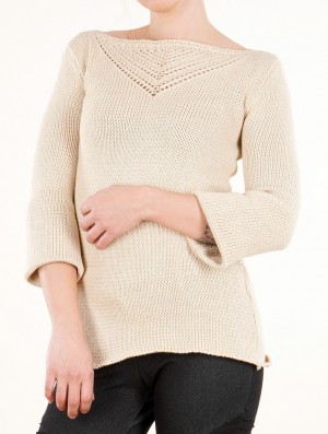 Toonzshop Endariadef Open Work Boat Neck Knit Sweater Pullover Damen Beige | 9462LIYOC