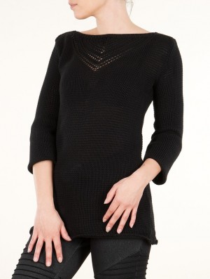 Toonzshop Endariadef Open Work Boat Neck Knit Sweater Pullover Damen Schwarz | 0431YCUKE